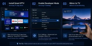 Three methods to setup IPTV on Samsung Smart TV including Smart IPTV app and developer mode