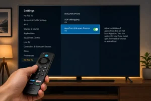 IPTV Smarters Pro player interface showing live channel list on Amazon Firestick